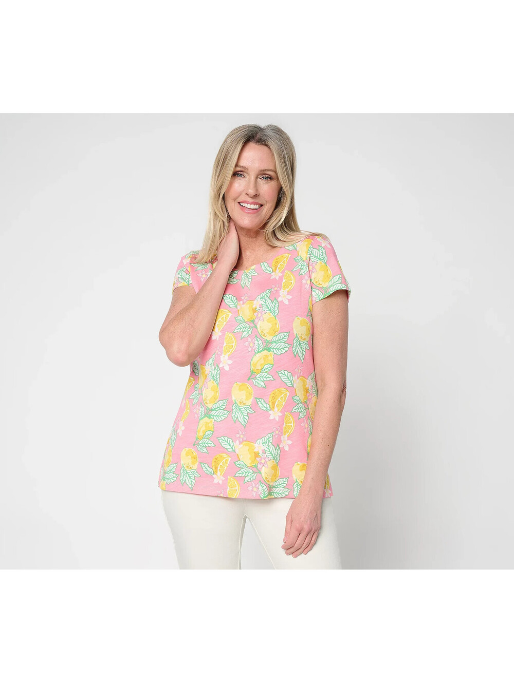 Belle by Kim Gravel Slub Knit Pulp Fiction Short Sleeve Top Pink Lemonade Medium